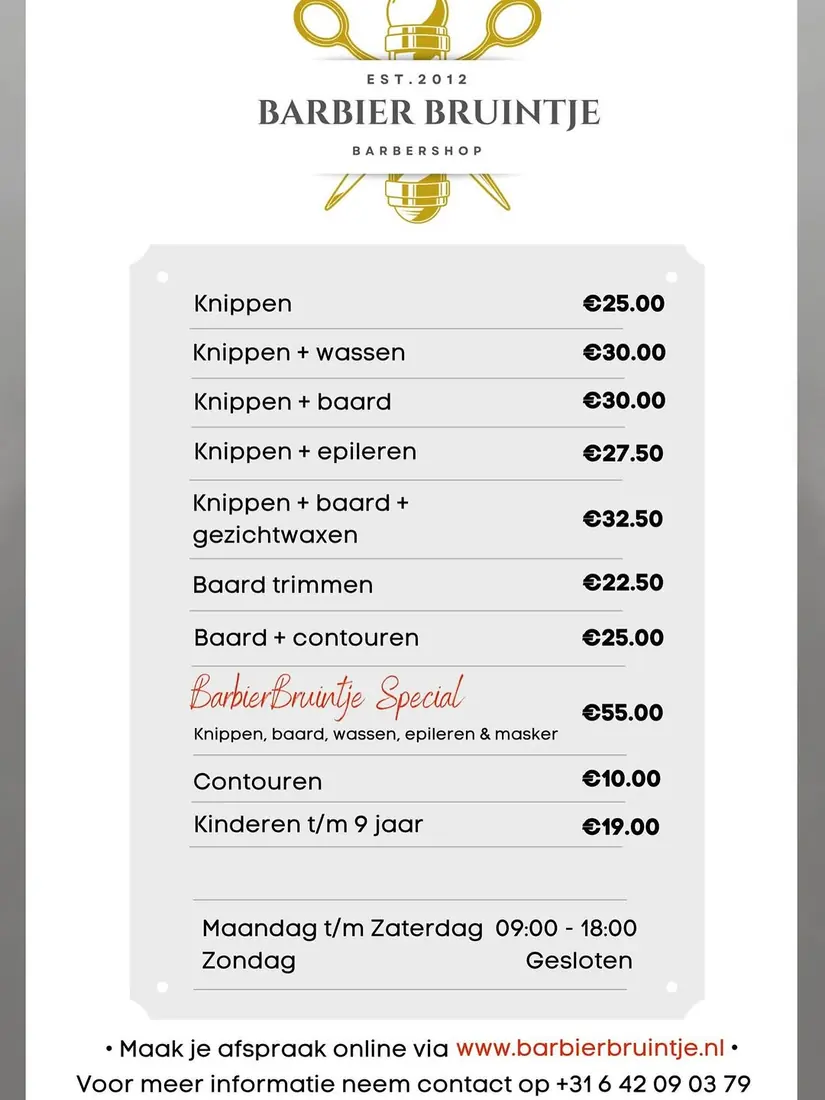 Prijslijst Barbier Bruintje vanaf 1 maart
