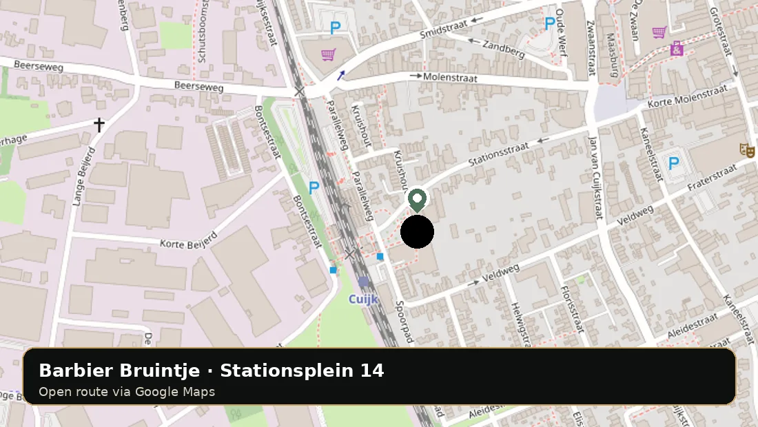 Kaart van Barbier Bruintje aan Stationsplein 14 in Cuijk